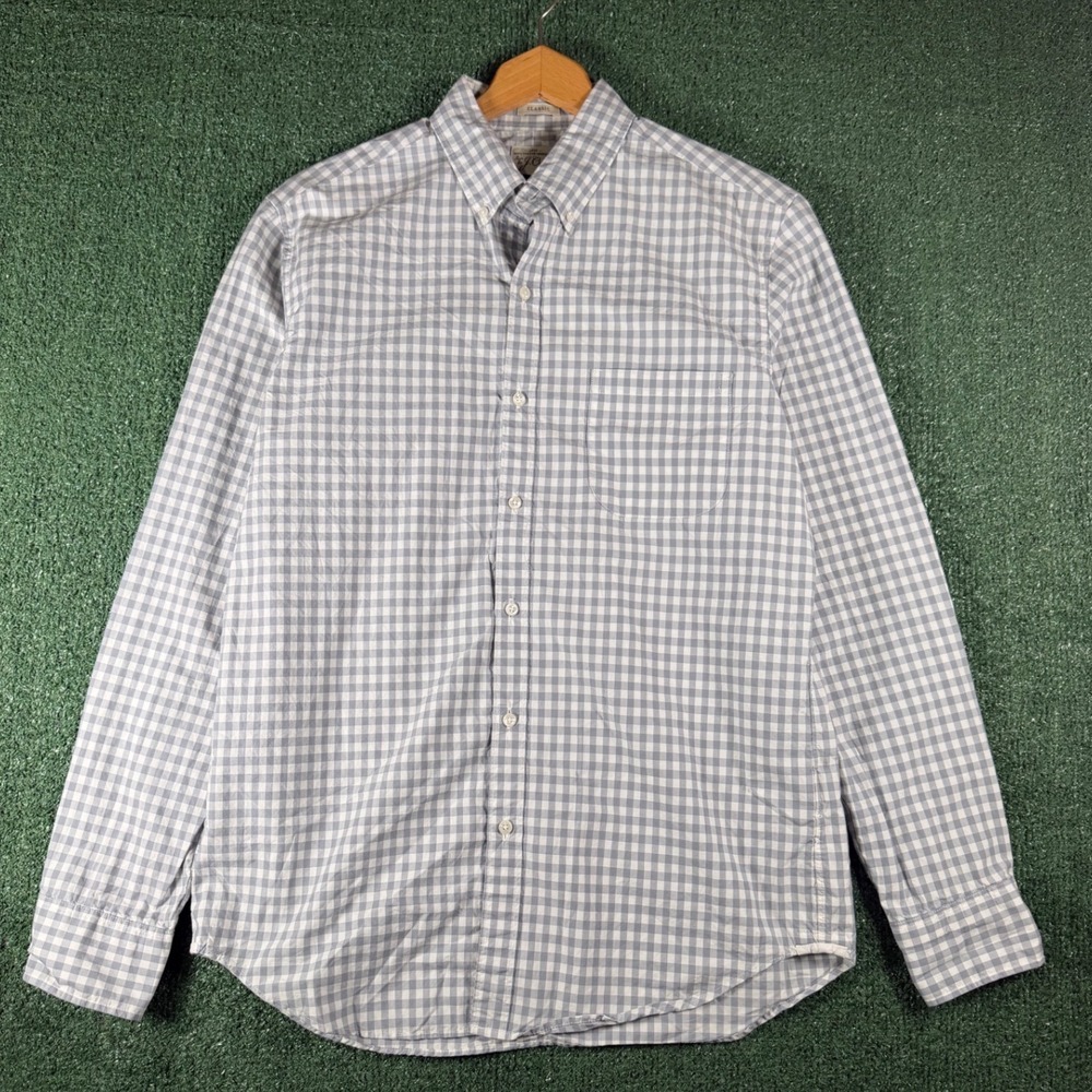 J. Crew Button Down Shirt Mens M Grey Good Classic Fit Gingham Cotton LS